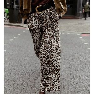 ZARA Wide Leg Belted Leopard Pants